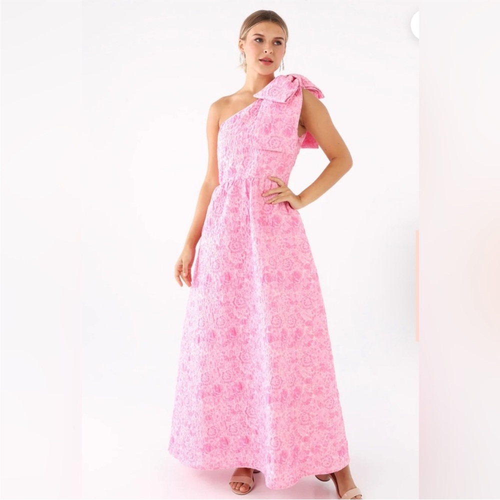 Abbey Glass One-Shoulder Pink Dress with Bow